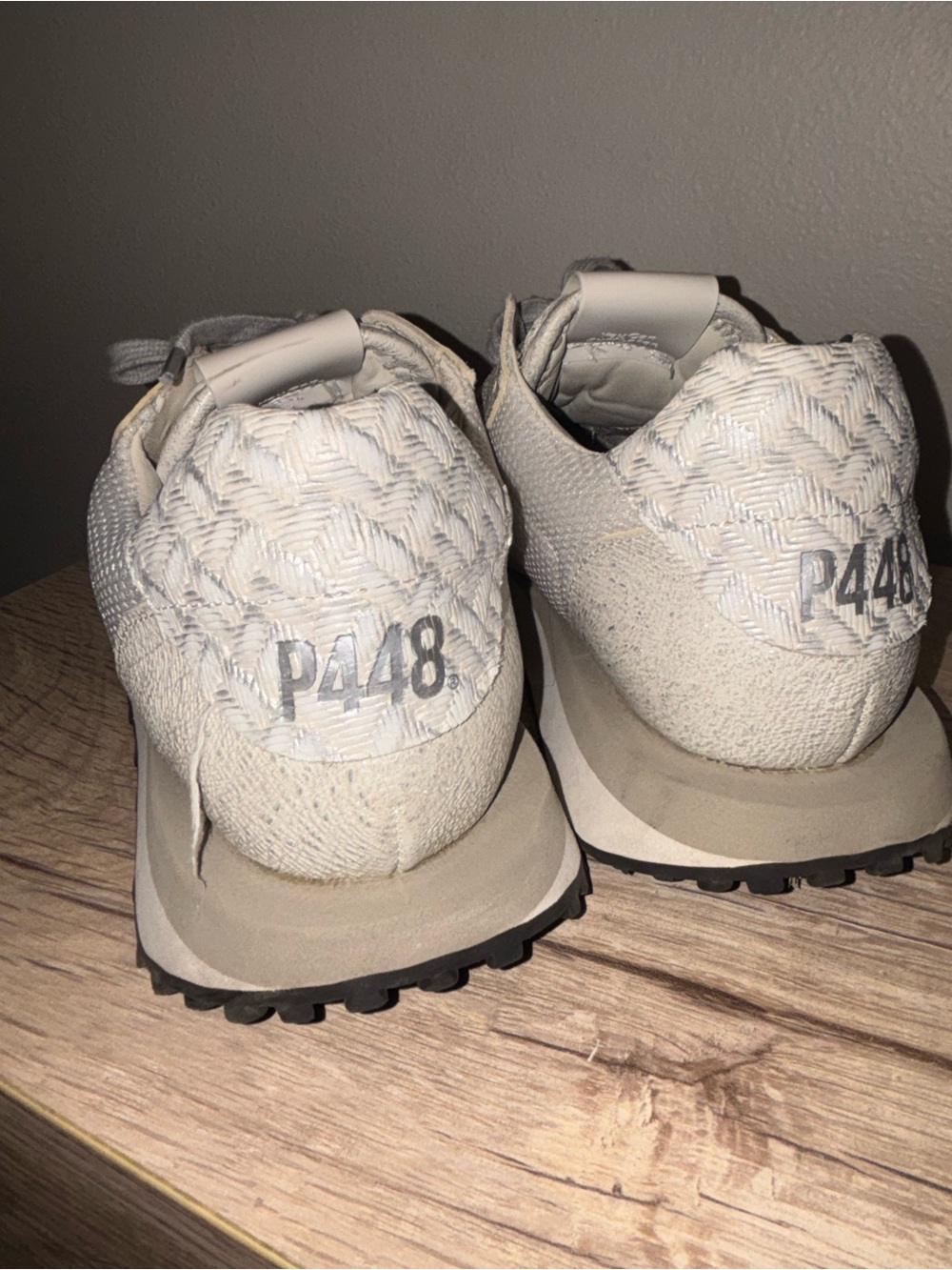 P448 CANCUN LOW TOP SNEAKERS WOMEN'S SIZE 38 BEIGE WHITE  LACES - Picture 5 of 11